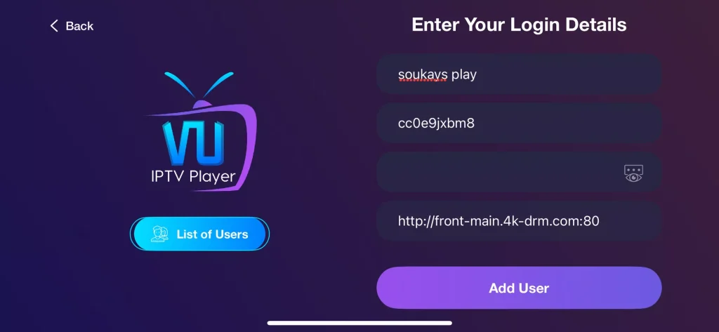 entrer les informations d'abonnement