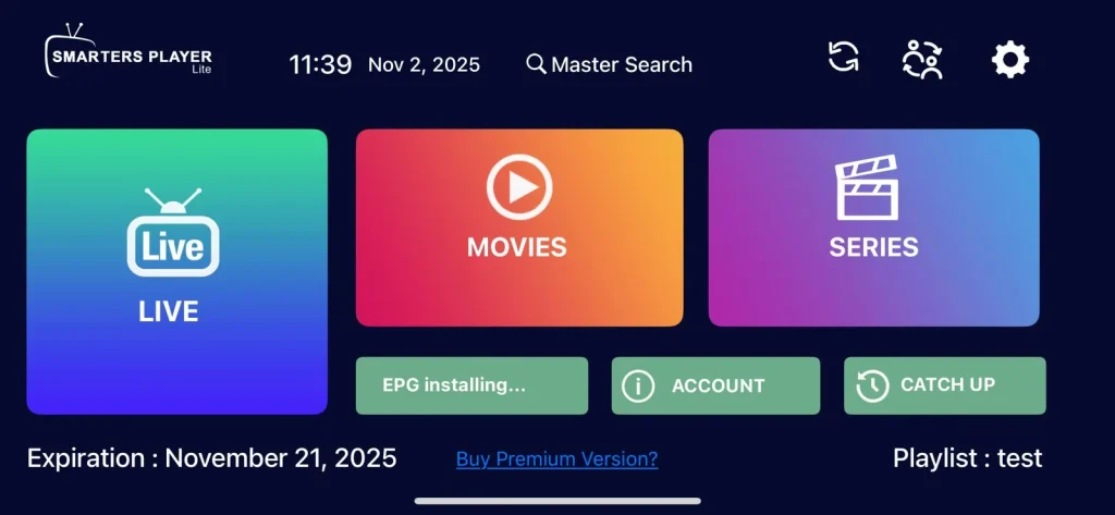 Smarters Player Lite interface